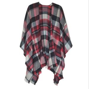 NWT Soft Surroundings red black white tartan plaid women's shawl wrap one size